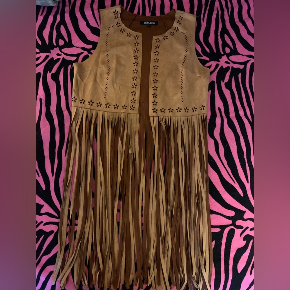 Plus Fringe Hem Suedette Vest Coat
